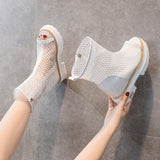 Summer Boots Mesh Ladies Comfort Elevator Shoes Women Knee-length Platform Female Round Toe Zipper Sandals Mart Lion   
