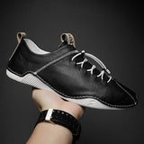 Genuine Leather Men's Sneakers Cow Leather Casual Shoes Slip On Flats Designer Zapatillas Hombre Sport Mart Lion black 6.5 
