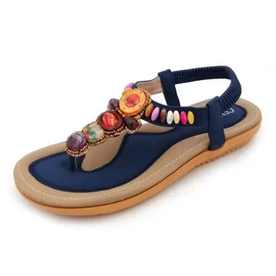 Bohemian Women Sandals Gemstone Beaded Slippers Summer Beach Flip Flops Ladies Flat Shoes MartLion dark blue 42 