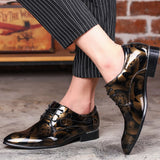 Vintage Design Men's Print Patent leather Dress Shoes  Casual Lace-up Flats Mart Lion   