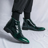 Glitter Leather Men's Boots Genuine Leather Luxury Formal Shoes Pointed Toe Wedding MartLion   
