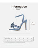 One Line Diamond Rose Blossom Thin High Heel Sandals French Denim Open Toe Women's Shoes MartLion - Mart Lion