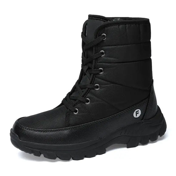 Men's Snow Boots Warm Plush  Ankle Long Fur Waterproof Footwear Lace Up Outdoor Casual Shoes Unisex MartLion black 36 