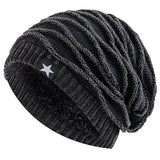 Unisex Slouchy Winter Hats Add Fur Lined Men's And Women Warm Beanie Cap Casual Five-pointed Star Decor Winter Knitted Hats MartLion Black 55cm-60cm 