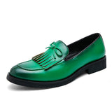 Tassel Wedding Dress Shoes Men's Party Oxfords Slip On Leather Loafers Bow Formal Office Casual Mart Lion Green 6.5 