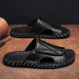 Men's Slippers Summer Slides Beach Shoes Hook amp Loop Designer Hand stitching Casual Footwear Mart Lion Black 39 