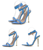 Summer Women's Pointed Toe Metal Thin High Heels Sandals Gladiator Ankle Buckle Strap Stiletto Shoes Black Blue Mart Lion   