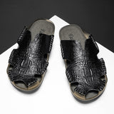 Men's Slides Leather Slippers Summer Shoes Sandals Designer Footwear Mart Lion Black 38 