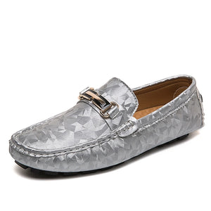 Men's Flat Shoes Casual Driving Slip on Boat Silver Sailing MartLion   