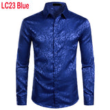 Men's Floral Black Dress Shirts Stylish Long Sleeve Steampunk arty Club Bar Social Shirt Chemise Homme Mart Lion LC23 Blue USA S 