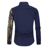 Luxury Men's Shirt Stamping Totem Print Turn Down Collar Buttons Slim Long Sleeve Top Public Club Fancy Mart Lion   