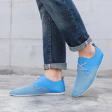 Blue Summer Shoes Men's Breathable Pointed Casual Leather Soft Flat zapatos de hombre MartLion   