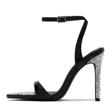 Liyke Elegant Party Sandals Women Wedding Banquet Shoes Crystal Rhinestones Pointed Toe Stripper High Heels Gold Sandalias Mart Lion Black 35 