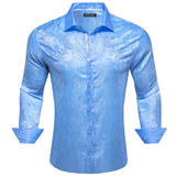 Luxury Shirt Men's Silk Paisley Embroidered Blue Green Gold White Black Teal Slim Fit Male Blouses Long Sleeve Tops Barry Wang MartLion   