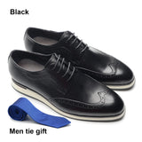 Men’s White Summer Sneakers Genuine Leather Breathable Lace-up Wing Tip Derby Shoes Casual Outdoor Walking Footwear MartLion Black EUR 42 