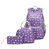 3 Pcs Set Children's Backpacks Cute Student School Bag for Girls Waterproof With Lunch Pencil Case MartLion purple  