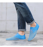 Blue Summer Shoes Men's Breathable Pointed Casual Leather Soft Flat zapatos de hombre MartLion   