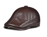  Cowhide Real Leather Men's Berets Cap Hat  Real Leather Adult Keep Warm peaked cap MartLion - Mart Lion