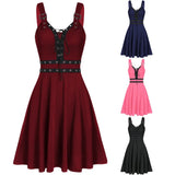 Women Plus Size Cool Solid Hem Sleeveless Camisole Mini Dress Gothic punk style sleeveless strap dress MartLion   