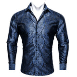 Barry Wang Exquisite Blue Silk Paisley Men's Shirt Four Seasons Lapel Long Sleeve Embroidered Leisure Fit Party Wedding MartLion   