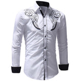 Men's Embroidered Western Shirt Long Sleeve Slim Casual Shirt Mart Lion   