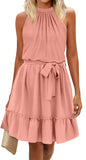 Women's Dress Summer Women's Beach Dress Folded Cake Dress Loose Neck Tie Sleeveless Dress Women's Summer Clothing MartLion   