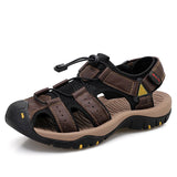 Cowhide Summer Men's Beach Sandals Outdoor Water Sport Sneakers for Training Trekking Hiking Swimming Mart Lion Dark Brown 6 
