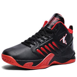 Non-slip Basketball Shoes Men's Air Shock Outdoor Trainers Light Sneakers Young Teenagers High Boots Basket Mart Lion Black and red 38 