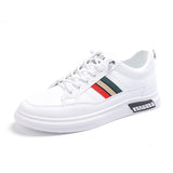 Spring Shoes Men's Leather Casual Striped Flats Skateboard Street Cool Sneakers Soft Sole Vulcanized Mart Lion White 39 