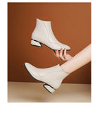 British style boots for women winter thick heeled oversized short boots MartLion