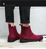 Chelsea Boots for Men's Wine Red Black Faux Suede Low-heeled Handmade MartLion   