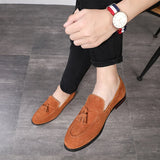 Spring Suede Casual Men's Shoes Tassel Slip on Loafers Leather Solid Flats Footwear MartLion Yellow 6.5 