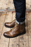 Retro PU Leather Men's Boots Handmade Retro Shoes Motorcycle Combat Buffed Brown Boots MartLion   