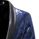 Green Sequins Black Collar Blazer Men's Wedding Party Dress Coat Blue Suit Jacket MartLion   