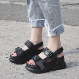 Platform Shoes Women's Sandals Wedge Heels Height Increaming Buckle Thick Soled Beach Sport Black Mart Lion black 02 34 