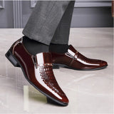 Men's PU leather shoes crocodile pattern patent leather toe tips dress MartLion   