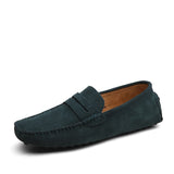 Classic Style Spring Autumn Moccasins Men's Loafers Genuine Leather Shoes Suede Flats Lightweight Driving Mart Lion Mo Green 41 