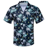  Silk Beach Short Sleeve Shirts Men's Blue Green Black White Flamingo Coconut Trees Slim Fit Blouses Tops Barry Wang MartLion - Mart Lion