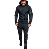Men's Camouflage Print Hooded and Sweatpants Set Autumn Winter Sports Tracksuit Male Pullover Hoodies and Joggers Outfit MartLion Dark Grey S 