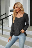 Autumn Winter Women's Solid U-Neck Casual Pit Square Neck Elegant Loose Versatile Long Sleeve T-shirt Top MartLion   