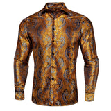 Hi-Tie Brand Silk Men's Shirts Breathable Jacquard Floral Paisley Long Sleeve Blouse for Wedding Party Events MartLion CY-1005 S 