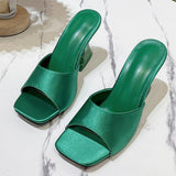 Summer Women's High Heels Sandals Orange Silk Transparent Shoes Open Toe Slippers Female Mart Lion   