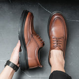 Split Leather Shoes Men's Dress Shoes Thick Sole Big Oxfords British Lace Up Formal Footwear Mart Lion   