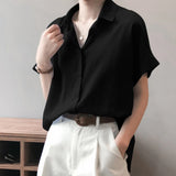 Summer Oversized Shirts Women Shirt Loose Solid Tops Short Sleeved Blouse Casual Solid Buttons Down MartLion   