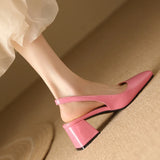 Elegant  Sandals Women Summer Shoes Pink Black Nude Medium Heels Pumps Close Toe Office Party Shoe Female MartLion   