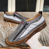 Genuine Leather Casual Shoes Men's Casual Loafers Adult Breathable Footwear Zip Sneakers Sewing Mart Lion   