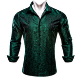 Luxury Shirts Men's Long Sleeve Silk Gold Blue White Black Red Green Purple Silver Paisley Embroidered Casual Blouses Lapel MartLion 0493 S 