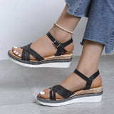 Summer Wedge Sandals for Women Buckle Strap Platform Rome Open Toe Thick Bottom No-Slip MartLion   