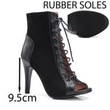 Latin Dance Shoes Ballroom Jazz for Women's Lace-up Fish Mouth Sandals High-heeled Indoor Pole Dance Salsa Dance Boots MartLion Black 9.5cm rubber 38 
