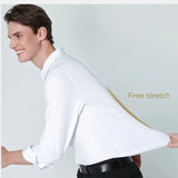 Men's long sleeved elastic shirt, non ironing business dress, professional work attire, stand up collar shirt MartLion   